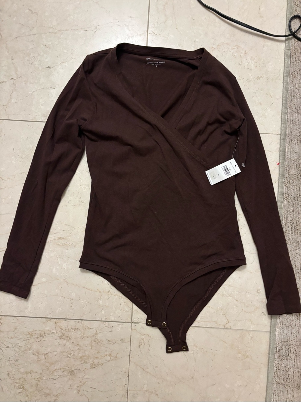 Banana Republic Dark Brown Wrap Long-Sleeve Bodysuit